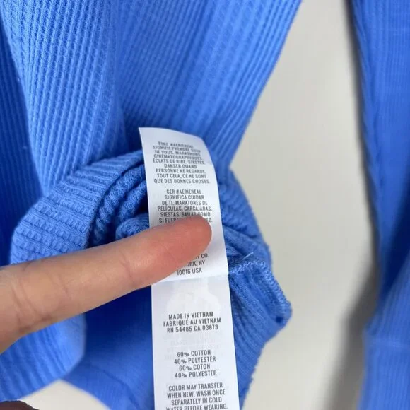 Aerie Blue Waffle Ribbed Knit Long Sleeve Henley T-Shirt - Picture 4 of 5